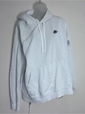 Nike White Crewneck Hoodie pullover sweatshirt Black Swoosh large flaws thumbnail 1