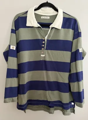 Free People We The Free Peyton Rugby Tee Blue/Green Stripe Women's Size Small‎ thumbnail 1