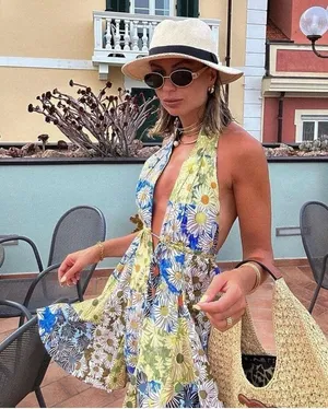 NWT! Zara Blogger Favorite Daisy Bloomcore Halter Mini Dress - Size XL thumbnail 2