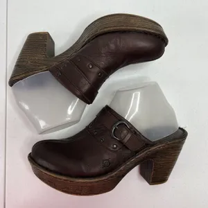 Born Sz 40.5 US 9 Ibra Moro Leather Mule Buckle Block Heel Clogs Metallic Bronze thumbnail 3