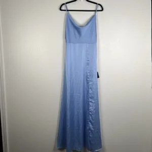 Lulus‎ Invitation Satin Cowl Neck Maxi Dress Blue Sz M NWT thumbnail 4