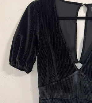 L*Space velvet metallic stripes black puff sleeve mini dress size Large thumbnail 5