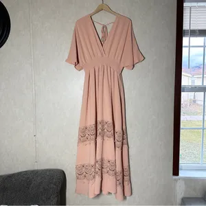 Baltic Born Women’s Vera Maxi Dress V-Neck Wedding Bridesmaid in Salmon XL thumbnail 4