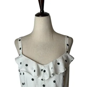 Old Navy Maxi Dress Women Medium White Polka Dot Ruffle Linen Blend Cami Retro thumbnail 4