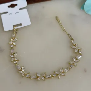 14K Gold Plated XP Tone Butterfly Crystal Link Bracelet Adjustable Baguette thumbnail 1