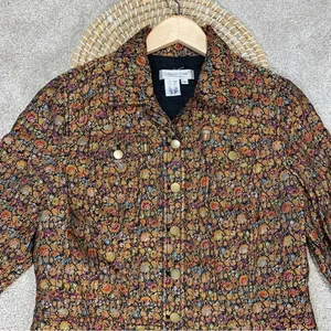 Coldwater Creek Tapestry Multicolor Brocade Jacquard Button Front Top Jacket M thumbnail 3