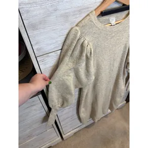 A New Day Women Oatmeal Beige Puff Sleeve Knit Sweater Dress Size M thumbnail 3