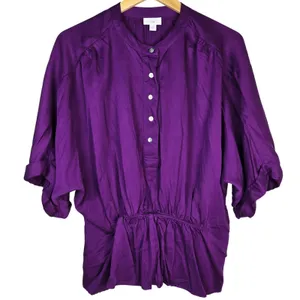 J. Jill Purple Soft Luxe Dolman Sleeve Button Front Blouse Medium WTP337251 thumbnail 2