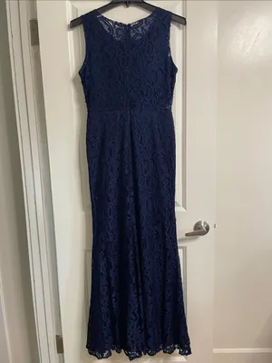 CINDERELLA DIVINE Navy Blue Lace Formal Maxi Dress Size Large thumbnail 6