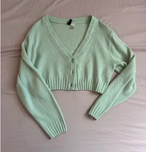 H&M Sweater Cropped Knit Green thumbnail 1