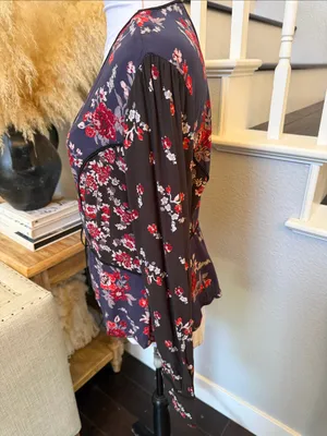Free People The Way The World Turns Floral Boho Long Sleeve Blouse Top Medium thumbnail 4