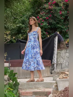 Moon River Spaghetti Strap Midi Dress Blue Multi Small thumbnail 3