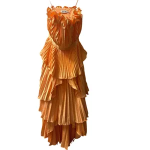 AMUR Orange Janey Tiered Ruffle Strapless Midi Pleated Fully Lined Dress size 6 thumbnail 3