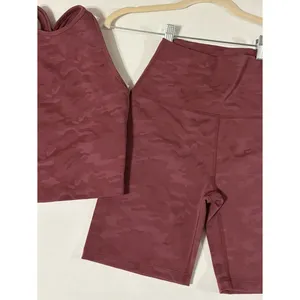 NWT new $142 beyond yoga s shorts xs top set dark pink camo mauve thumbnail 3