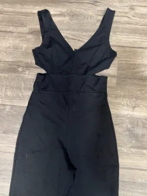 Rolla Coster Black Cutout Jumpsuit Gold Zip V-Neck Size S thumbnail 3