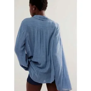 Free People FP One Mila Shirt Blue Ethereal Dainty Romantic Lace Gauze Small thumbnail 9
