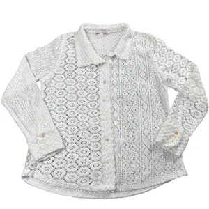 Stella+Ginger‎ Lace Crochet Pointelle Shirt Women XL Cottagecore White Button thumbnail 1