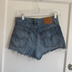 Levi's Blue Frayed Denim Cutoff Shorts thumbnail 3