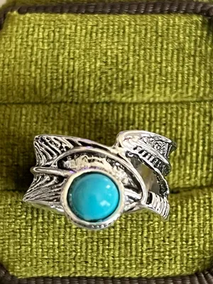 Bohemian/Chic Blue Turquoise Stainless Steel Wide Statement Band Size 6 thumbnail 2