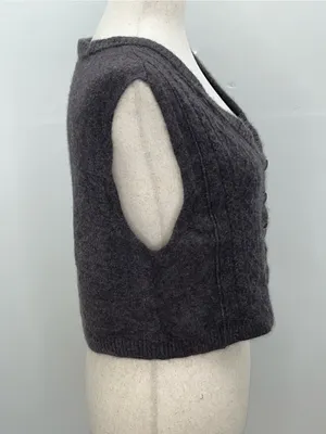 Free People Women’s 100% Cashmere Cable Button Front Knit Sweater Vest Large thumbnail 5