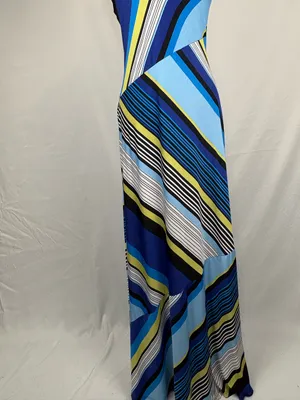 Ashley Stewart Maxi Dress Sleeveless Blue Multi-Stripe Sundress thumbnail 3