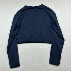 Aerie OFFLINE Cropped Long Sleeve Top Blue Waffle Knit Women’s Medium thumbnail 6