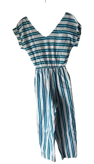 Vintage 70s‎ Buffy’s Choice Striped Cotton Jumpsuit Sz L Tie Back Pockets USA thumbnail 1