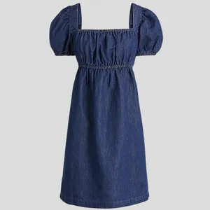 EUC J. Crew Linen Blend Denim Square Neck Puff Sleeve Dress Size 00 thumbnail 3