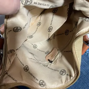 Paris Stamp Canvas Satchel Handbag - Khaki and Brown thumbnail 3