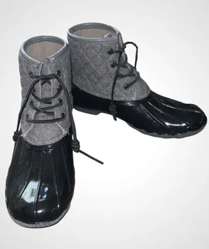 Ocean + Coast Women’s Quilted Grey and Black Waterproof Lace-Up Duck Boots 7 thumbnail 1