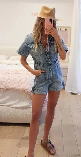 FREE PEOPLE x We The Free Marci Cuffed Shortall in Wash Marrakesh Size Large NWT thumbnail 1