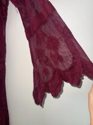 COCO + JAIMESON Burgundy Floral Embroidered Lace Long Duster Kimono XS thumbnail 4
