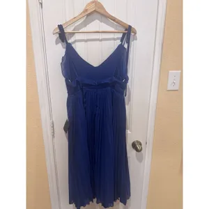 Lulus Never a Dull Moment Royal Blue Tie-Strap Pleated Midi Dress SIZE L thumbnail 5