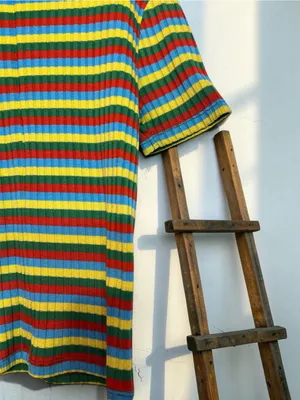 ZARA Multi-Colored Striped Ribbed Knit Polo Zip-Up Shirt Size M thumbnail 6