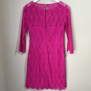Lilly Pulitzer Hera Sheath‎ Dress Women's 6 Pink Lace 3/4 Sleeves Scalloped Hem thumbnail 6