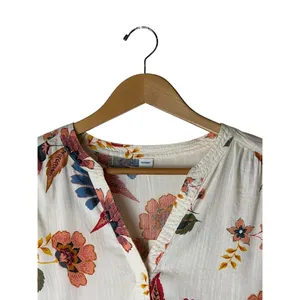 Old Navy Popover Tunic Women Medium White Floral Lightweight Blouse Boho Preppy thumbnail 4