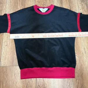VTG 70s Ms Lee Velour Sweatshirt Black Red Crewneck Top USA Made Women's M retro thumbnail 3