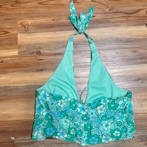 Wild Fable NEW Green Retro Floral Tart Halter Crop Top Resort Festival Y2K L thumbnail 3