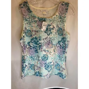 Christopher Banks NWT Woman L Sleeveless Scoop Neck Soft Floral Cottagecore Top thumbnail 3