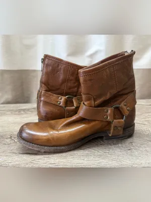 FRYE‎ Phillip Harness Leather Ankle Boots Brown Moto Biker size 7.5 thumbnail 6