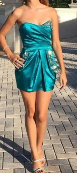 B. Darlin Short Turquoise Homecoming Dress thumbnail 1
