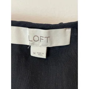 Loft Black Pleated Chiffon Long Sleeve Sheer Sleeve Ruffle Neck Blouse Size M thumbnail 2