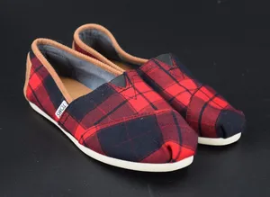 TOMS Alpargata Women W8 Red Navy Plaid Canvas Excellent Corduroy Heel Slip On thumbnail 1