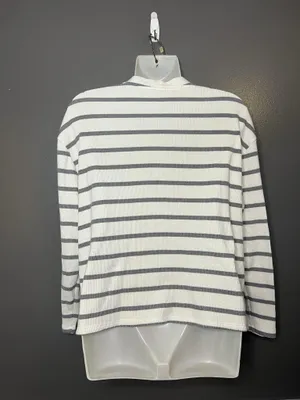 Como Sleep Pajama Set Womens Medium White Gray Stripe Knit Top Pants Lounge thumbnail 5
