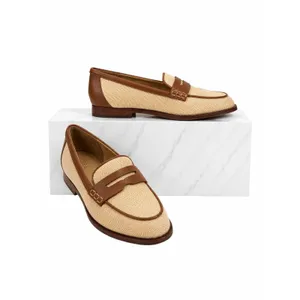 J. Crew Woven Raffia Slip On Penny Loafer Natural Brown Size 7 thumbnail 2