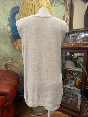 Theo Miles Vintage Beaded Sweater Vest Missy Medium Linen Blend Oatmeal Boho Cre thumbnail 5