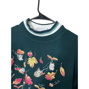 Vintage Morning Sun Forest‎ Green Crewneck Sweatshirt Mouse Leaf Print M thumbnail 4