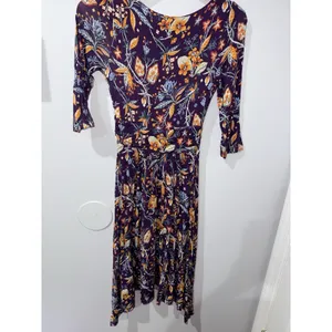 Maeve Anthropologie Empire Waist‎ Beloved Purple Floral Dress Midi Size XS Z thumbnail 6