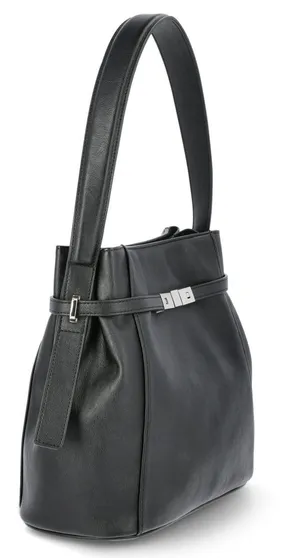 Time & Tru Dalton Shoulder Bag Black Faux Leather Purse Silver Belt Hardware NWT thumbnail 1