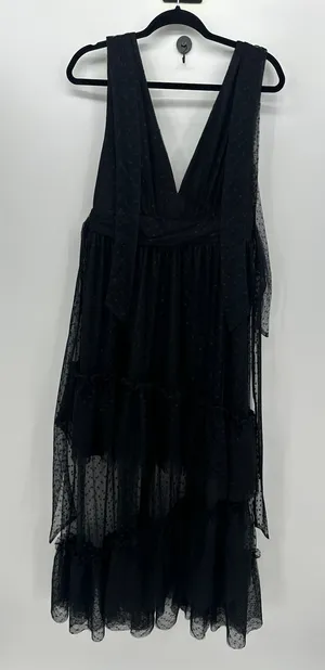 Black Tulle Tiered Maxi Dress Size L Gown Whimsigoth Dark Grunge Boho Swiss Dot‎ thumbnail 1